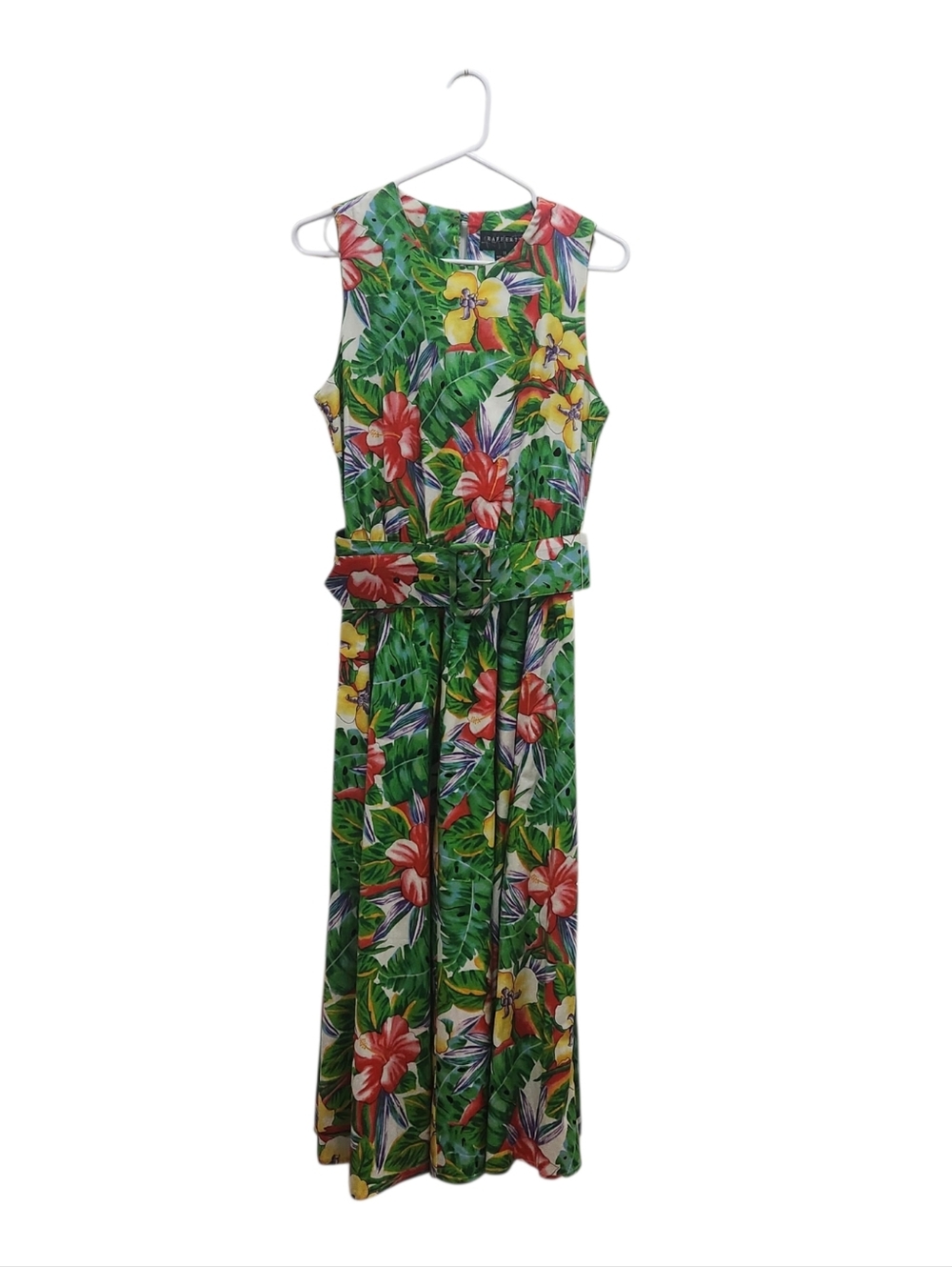 VINTAGE Rafferty Tropical Hawaiian Floral Maxi Dress Multicolor Belted Size 11